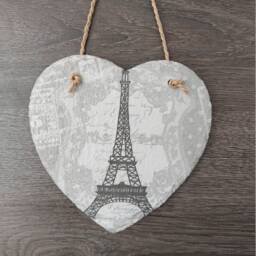 Eiffel Tower Slate Heart Plaque Grey & White Paris Decor - 15cm - thumbnail 2