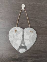 Eiffel Tower Slate Heart Plaque Grey & White Paris Decor - 15cm