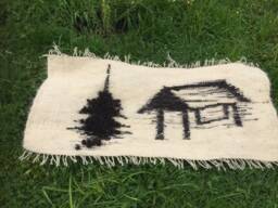 White Wool Ukrainian Carpet, Carpathian Landscape Tapestry - thumbnail 1