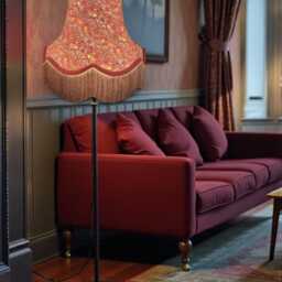 Handmade William Morris Crimson Strawberry Thief Lampshade Burgundy Braid & Antique Gold Fringe, Handcrafted in The UK - thumbnail 2