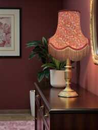 Handmade William Morris Crimson Strawberry Thief Lampshade Burgundy Braid & Antique Gold Fringe, Handcrafted in The UK