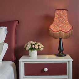 Handmade William Morris Crimson Strawberry Thief Lampshade Burgundy Braid & Antique Gold Fringe, Handcrafted in The UK - thumbnail 3