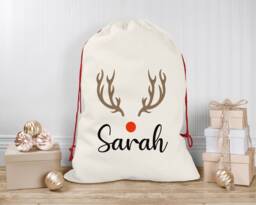 Personalised Christmas Sack - Custom Stocking - Reindeer For Kids, Children's Santa Sack, Sacks - thumbnail 1