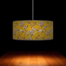 Garden Birds Lampshade - Mustard & Grey Drum Pendant Light Handmade Nature-Inspired Ceiling Shade For Modern Country Decor - thumbnail 3