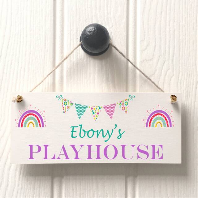 Personalised Playhouse Sign Rainbow/ Purple, Mint. Pink/Kids Playhouse Sign/ Spiel Haus/ Playroom Signs// - image 1