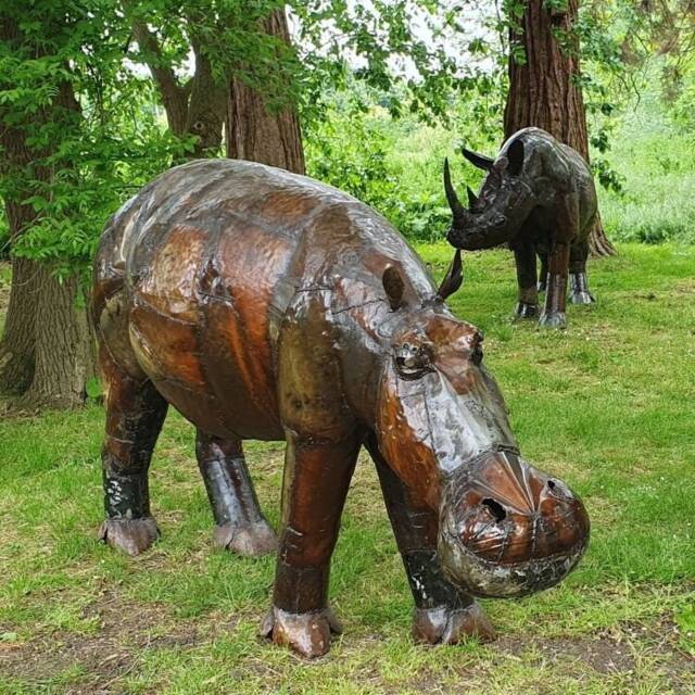 Recycled Metal Hippo. Garden Hippo Sculpture. Outdoor Statues. Handmade - image 1