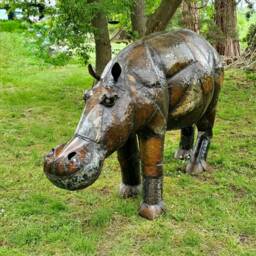 Recycled Metal Hippo. Garden Hippo Sculpture. Outdoor Statues. Handmade - thumbnail 2