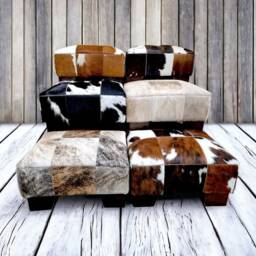 Cowhide Patchwork Foot Stool, Pouf Ottoman, Rustic Home Decor, Rest Furniture - Fs - thumbnail 3