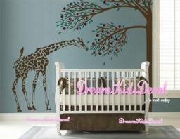 Tree With Giraffe Nursery Wall Decal, Kids Room Decor - thumbnail 1