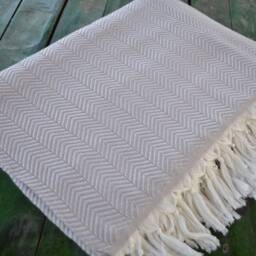 "Turkish Blanket, Beige Blanket, 79""x89" - thumbnail 2