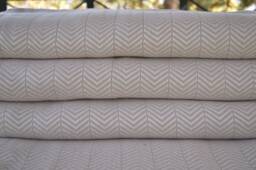 "Turkish Blanket, Beige Blanket, 79""x89" - thumbnail 1