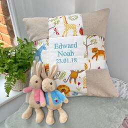 Personalised Jungle Animal Cushion Embroidered Name & Date - thumbnail 3