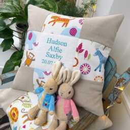 Personalised Jungle Animal Cushion Embroidered Name & Date - thumbnail 2
