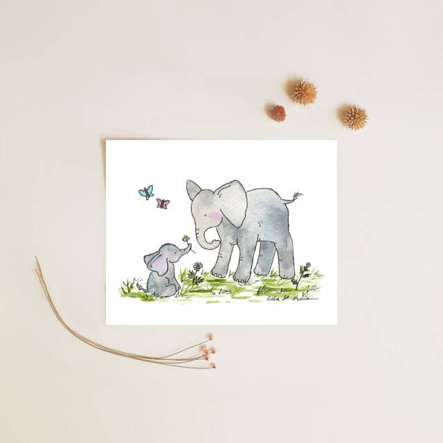 Elephant Nursery Art, Cute Mom & Baby, Children's Wall Kids Wall Art, Large Nursery Print, Lover - image 1