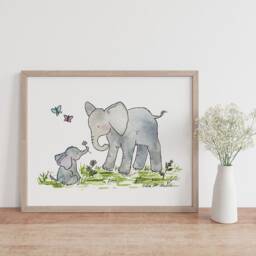 Elephant Nursery Art, Cute Mom & Baby, Children's Wall Kids Wall Art, Large Nursery Print, Lover - thumbnail 2