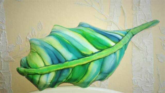 Home Decor Decroative Hand Painted Silk Leaf Pillow in Emerald Green, Lime Teal - image 1