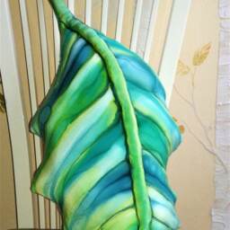 Home Decor Decroative Hand Painted Silk Leaf Pillow in Emerald Green, Lime Teal - thumbnail 3