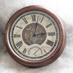 steampunk Wall Clock Faux Cogs, Aged Copper Surround, Thermometer - 35cm - thumbnail 3