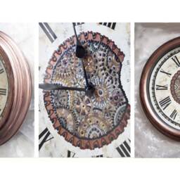 steampunk Wall Clock Faux Cogs, Aged Copper Surround, Thermometer - 35cm - thumbnail 2