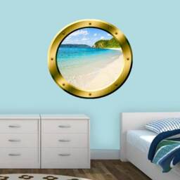Peel & Stick Beach Scene 3D Ocean Porthole Surf Wall Art Decal Family Gold Portal Home Decor - Vwaq Gp20 - thumbnail 1