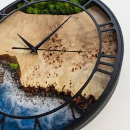Moss & Beach Wave Wood Resin Wall Clock Epoxy Ocean Decor - thumbnail 4