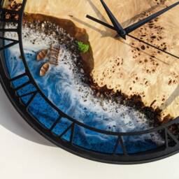 Moss & Beach Wave Wood Resin Wall Clock Epoxy Ocean Decor - thumbnail 2