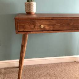 Bespoke Handmade Wooden Table/Desk Long Pull Out Drawer Draw 90 X 50 Industrial Retro, Tapered Wood Legs, Solid Wood, Slim - thumbnail 2