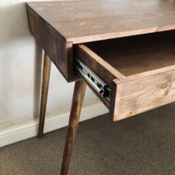 Bespoke Handmade Wooden Table/Desk Long Pull Out Drawer Draw 90 X 50 Industrial Retro, Tapered Wood Legs, Solid Wood, Slim - thumbnail 3