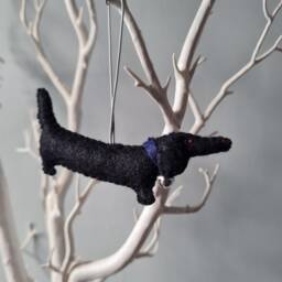 Black Dachshund, Sausage Dog Decoration. Hanging Wool Felt Decoration For Christmas Tree. Handmade Decoration, Xmas Tree Ornament - thumbnail 2