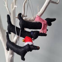 Black Dachshund, Sausage Dog Decoration. Hanging Wool Felt Decoration For Christmas Tree. Handmade Decoration, Xmas Tree Ornament - thumbnail 4