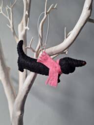 Black Dachshund, Sausage Dog Decoration. Hanging Wool Felt Decoration For Christmas Tree. Handmade Decoration, Xmas Tree Ornament - thumbnail 1