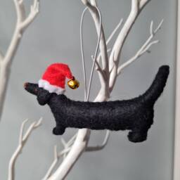 Black Dachshund, Sausage Dog Decoration. Hanging Wool Felt Decoration For Christmas Tree. Handmade Decoration, Xmas Tree Ornament - thumbnail 3