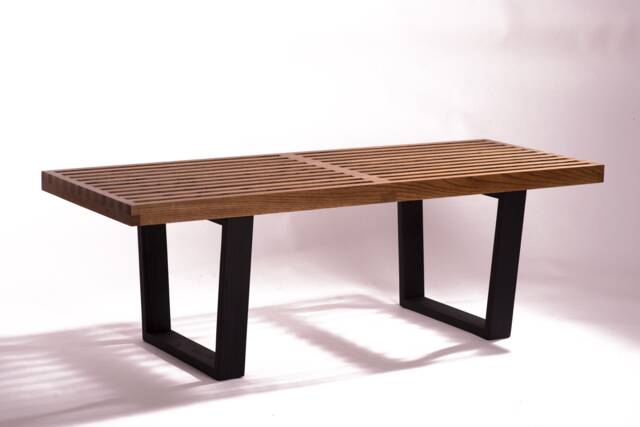 Handmade Mid-Century Modern Rustic Oiled Oak Slatted Bench Or Coffee Table - 57 - image 1
