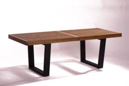 Handmade Mid-Century Modern Rustic Oiled Oak Slatted Bench Or Coffee Table - 57