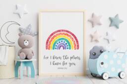 Rainbow Bible Verse Print, Nursery Wall Art, Jeremiah 828, Christian Decor, Watercolour Calligraphy Scripture Print - thumbnail 1