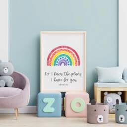 Rainbow Bible Verse Print, Nursery Wall Art, Jeremiah 828, Christian Decor, Watercolour Calligraphy Scripture Print - thumbnail 2