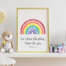 Rainbow Bible Verse Print, Nursery Wall Art, Jeremiah 828, Christian Decor, Watercolour Calligraphy Scripture Print - thumbnail 3