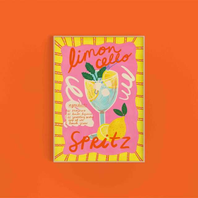 Limoncello Drink Colourful Art Print - Cocktail Recipe Spritz Kitchen Wall Decor Home Bar - image 1