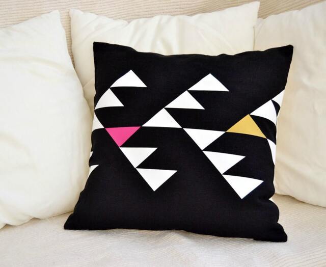 Black Linen Pillow Cover Tribal Geometric Design, 18x18 Inches - image 1