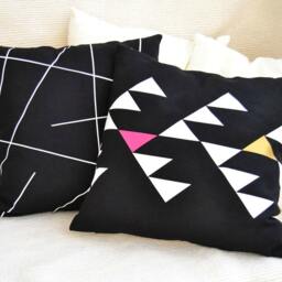 Black Linen Pillow Cover Tribal Geometric Design, 18x18 Inches - thumbnail 4
