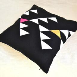 Black Linen Pillow Cover Tribal Geometric Design, 18x18 Inches - thumbnail 3