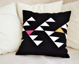 Black Linen Pillow Cover Tribal Geometric Design, 18x18 Inches - thumbnail 1