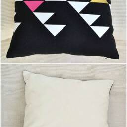 Black Linen Pillow Cover Tribal Geometric Design, 18x18 Inches - thumbnail 2