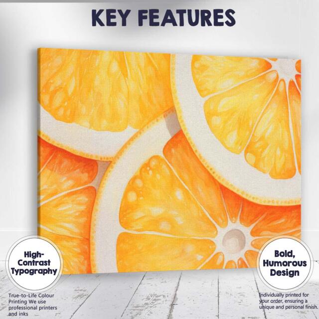 Soft Watercolour Orange Citrus Fruit Slice Pattern Canvas Wall Art Print Decor Picture Ready To Hang - image 1