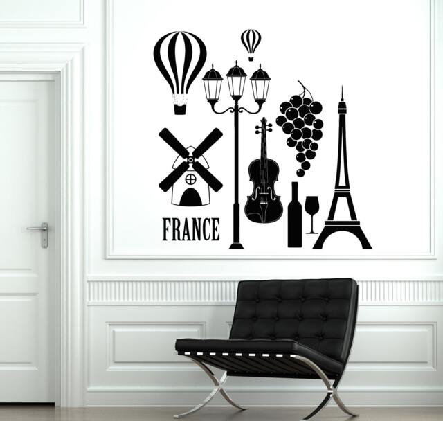 Wall Decal Paris France Love Romantic Eiffel Tower Vinyl Sticker 1843Dz - image 1