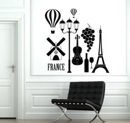 Wall Decal Paris France Love Romantic Eiffel Tower Vinyl Sticker 1843Dz - thumbnail 1