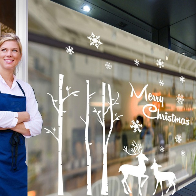 Merry Christmas Xmas Deer Display Snow Flakes Window & Wall Decals Stickers A296 - image 1