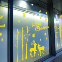 Merry Christmas Xmas Deer Display Snow Flakes Window & Wall Decals Stickers A296 - thumbnail 3