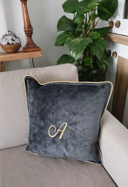 Handmade Black Velvet Cushion - Scuff Resistant, Gold Leather Piping, Modern Pillow Cover - 50x50cm - image 1