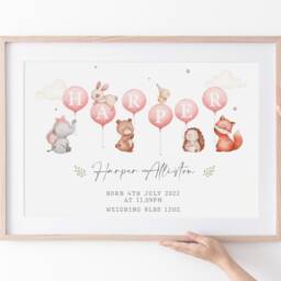 New Baby Girl Gift, Personalised Print For Girls, Gift Girl, Nursery Print Dusky Pink, Girls, Peter Rabbit - thumbnail 2
